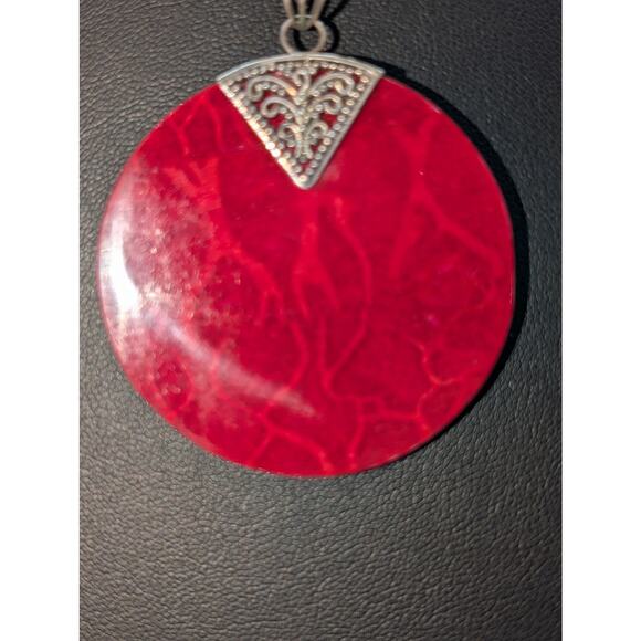 Vtg 925 Sterling Silver Bali Design Red Sponge Coral Pendant Box Chain Necklace - Picture 4 of 10